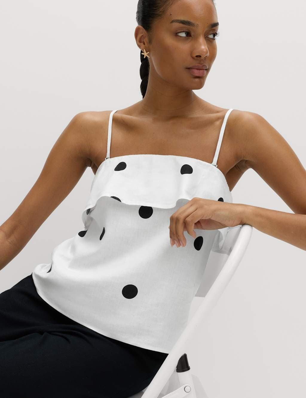 Marks & Spencer M&S Linen Rich Printed Cami Top White Mix
