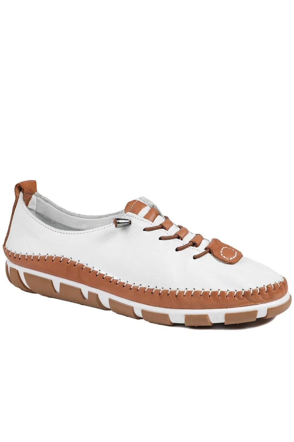 Pavers Pavers Women's All Leather Lace Up Stitch Detail Shoes in White - 1
