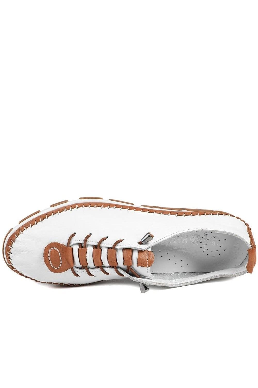 Pavers Pavers Women's All Leather Lace Up Stitch Detail Shoes in White - 4