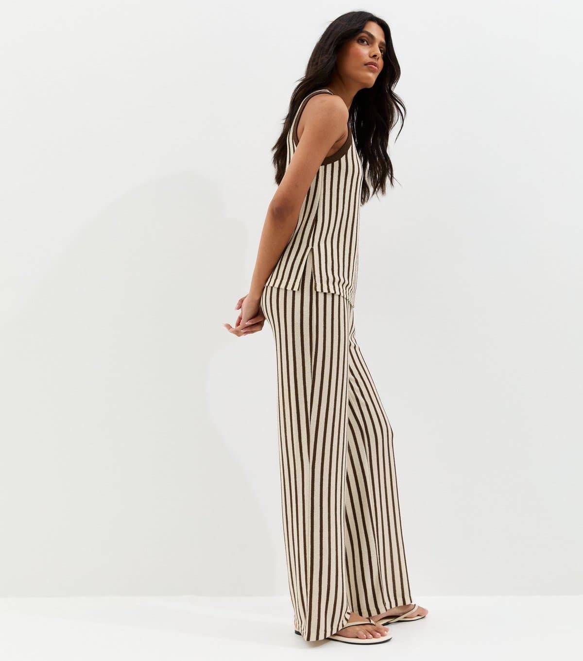 New Look Women's Brown Striped Soft Touch Trousers New Look