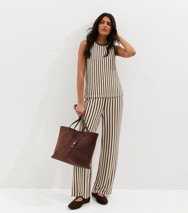 New Look Women's Brown Striped Soft Touch Trousers New Look - 3