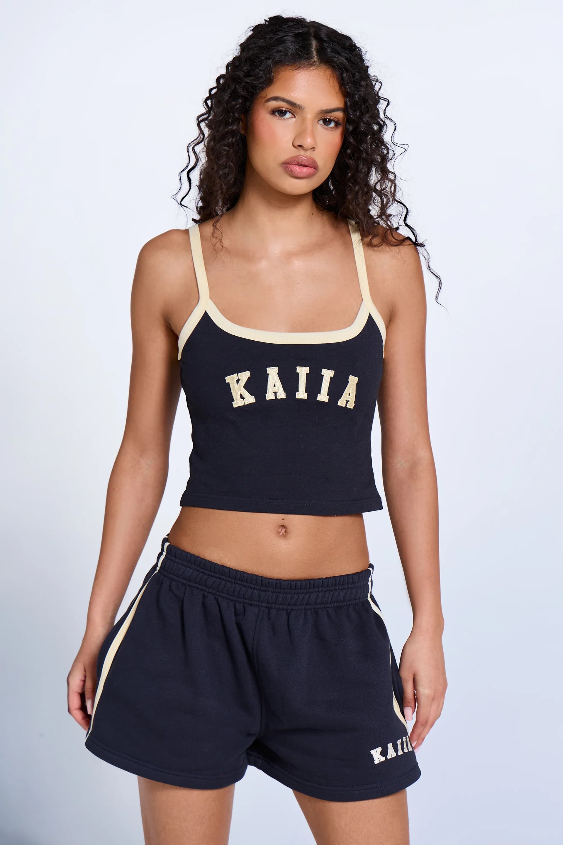 Kaiia Kaiia Logo Contrast Cami Top Ink Blue & Lemon