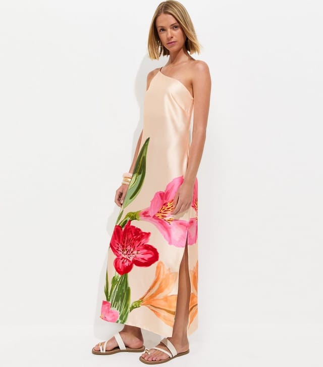 New Look Women's Cream Satin Floral One Shoulder Midi Dress New Look - 3
