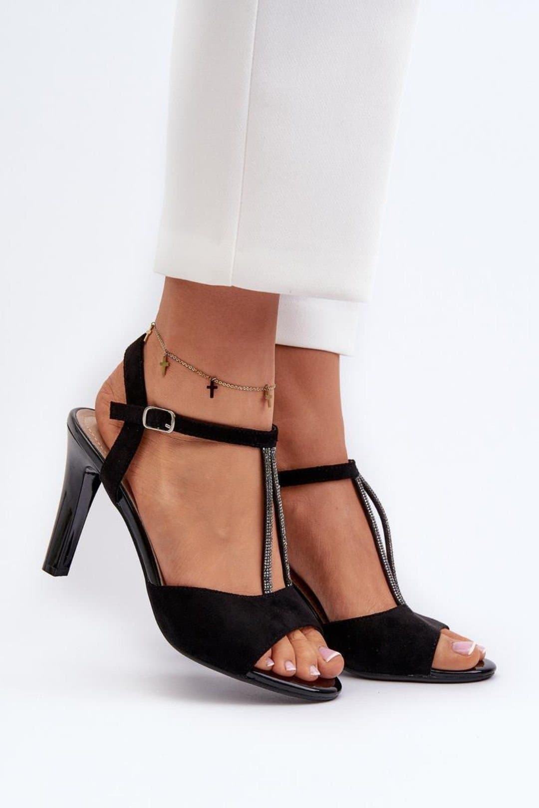 Love Lace Love Lace Black Faux Suede Strappy Stiletto Heels