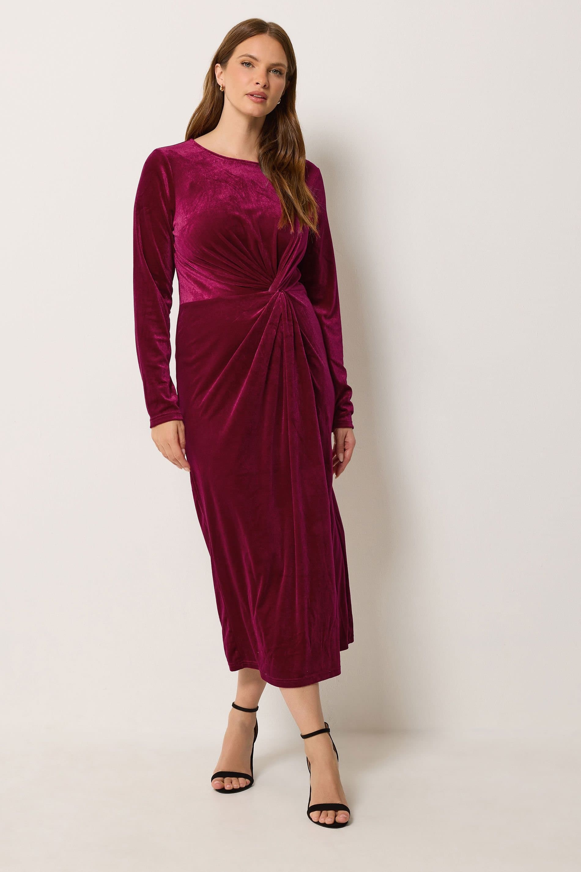 M&Co M&Co Women's Velvet Side Twist Maxi Dress in Dark Red