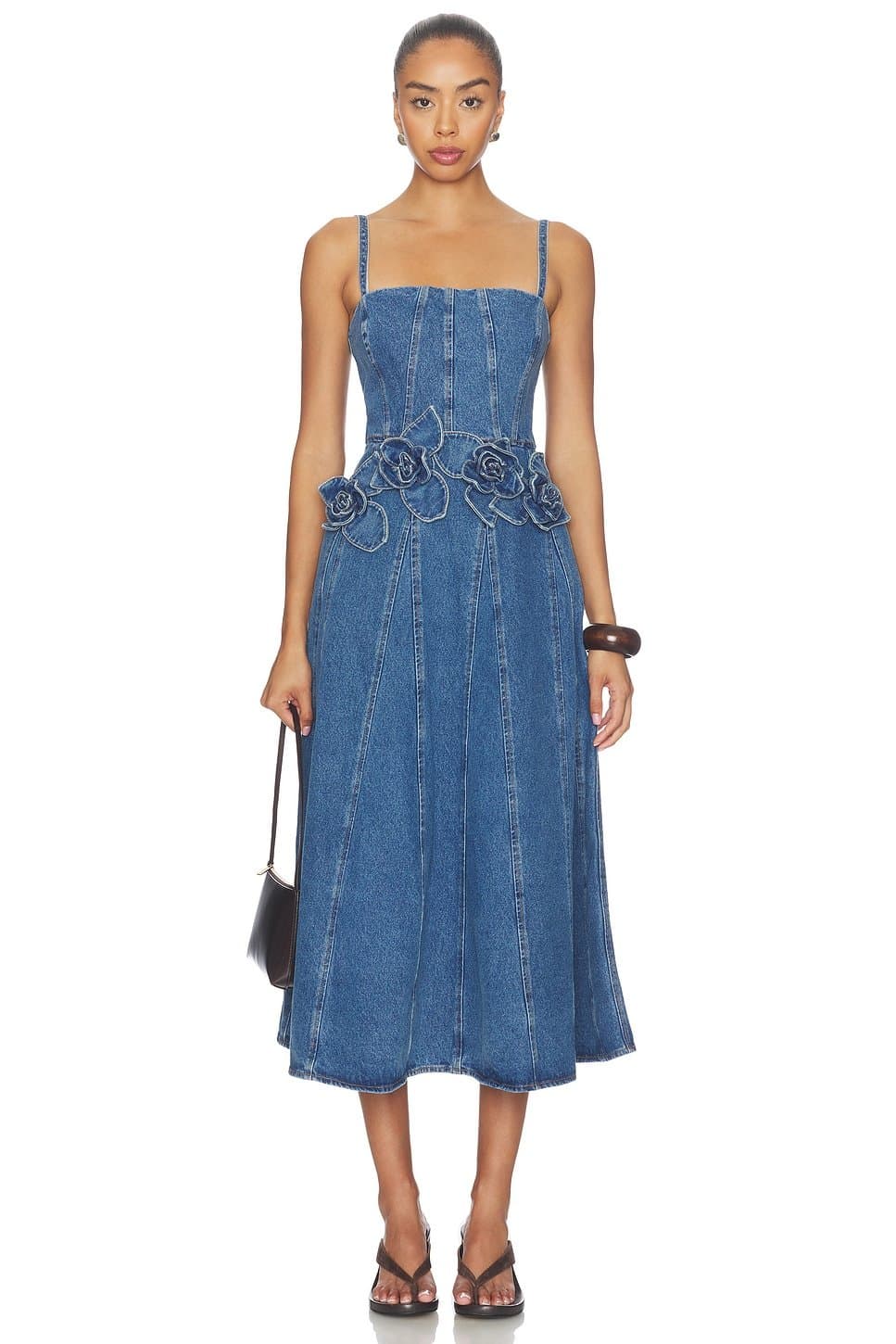 revolve Eryn Midi Denim Dress With 3d Rose Detail