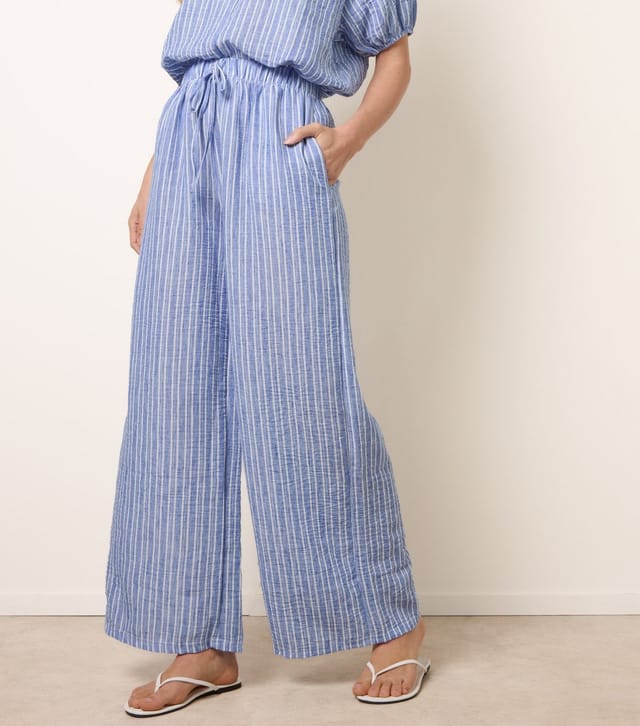 Blue Vanilla Women's Blue Tie Stripe Wide Leg Trousers Blue Vanilla New Look - 2
