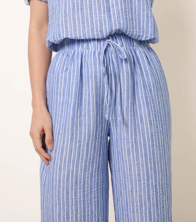 Blue Vanilla Women's Blue Tie Stripe Wide Leg Trousers Blue Vanilla New Look - 3
