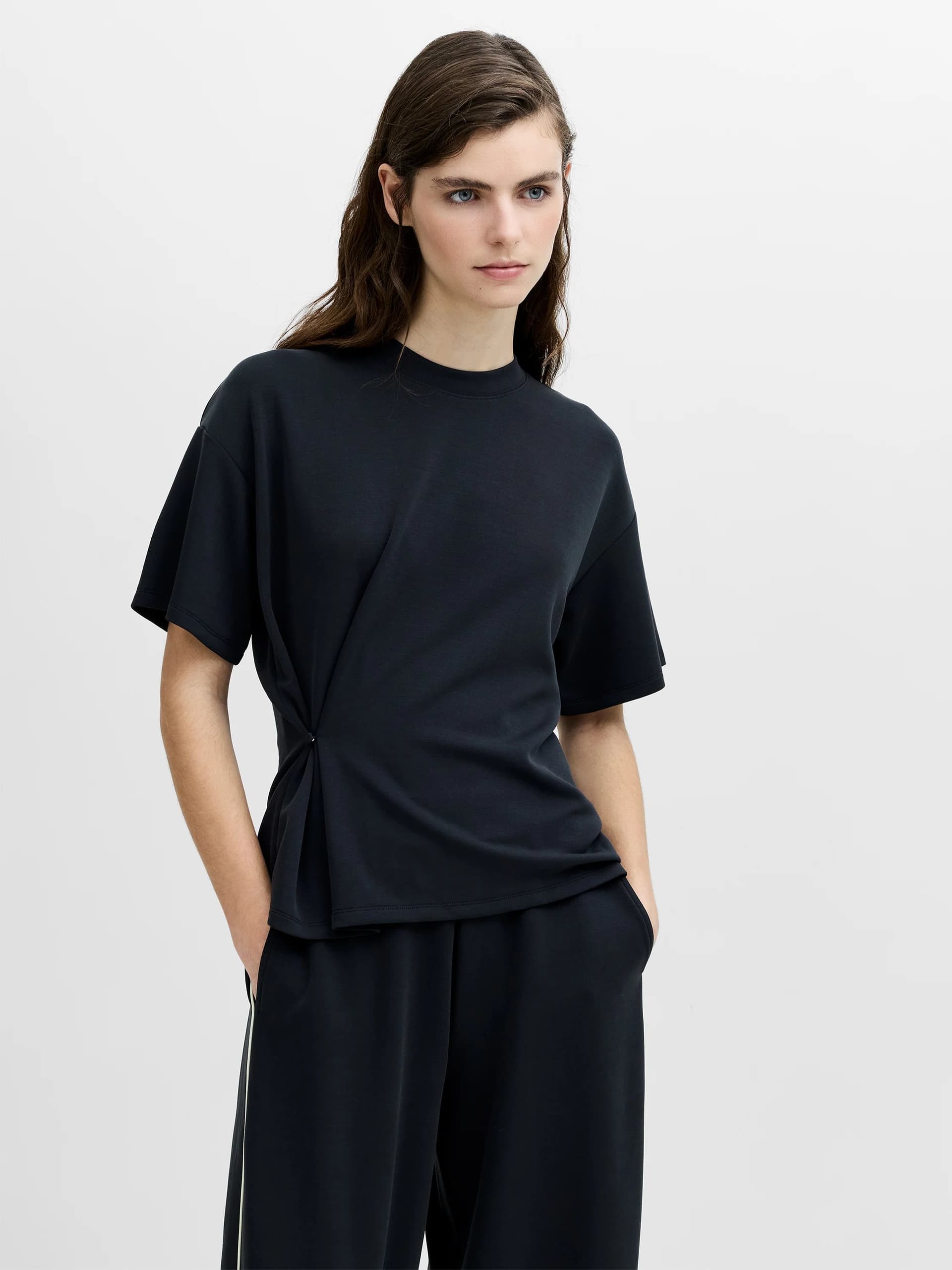 French Connection Wren Dark Grey Cinched Waist T-Shirt Graphite Grey