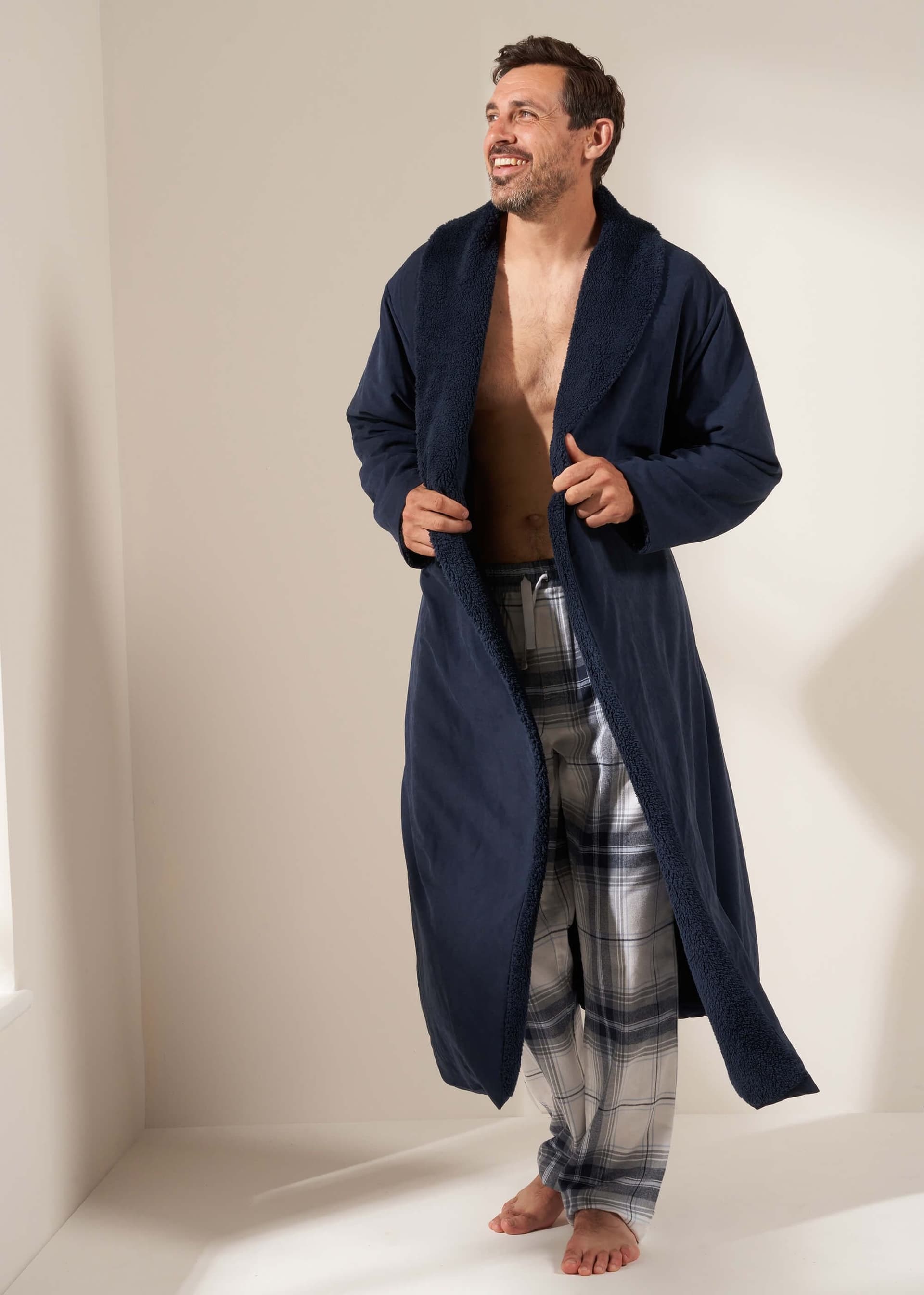 Truly Truly Men's Navy Fleece Dressing Gown in Blue