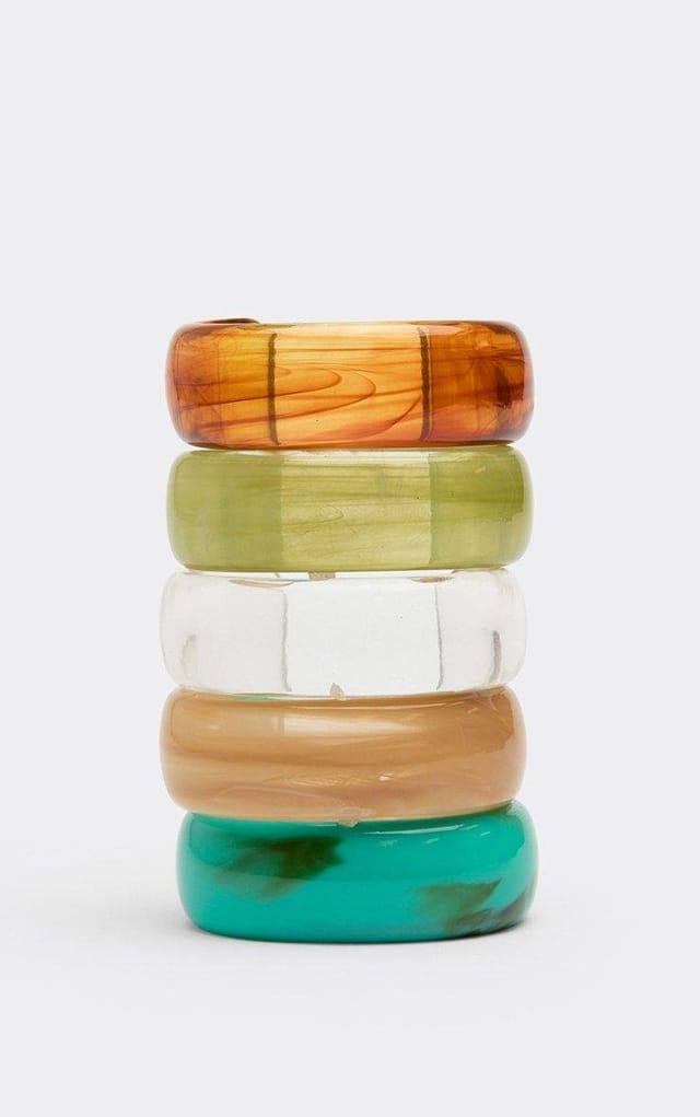 EGO Multi Bangle Bracelet Pack In Green Multi Resin, Women's Size UK 0 - 2