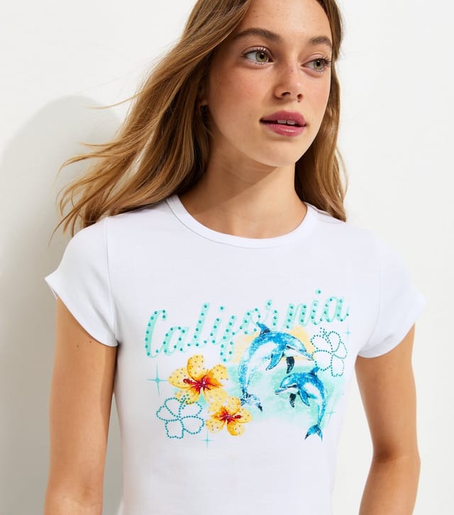 New Look Girls' White Cotton Dolphin Print Baby Tee T-Shirt New Look - 2
