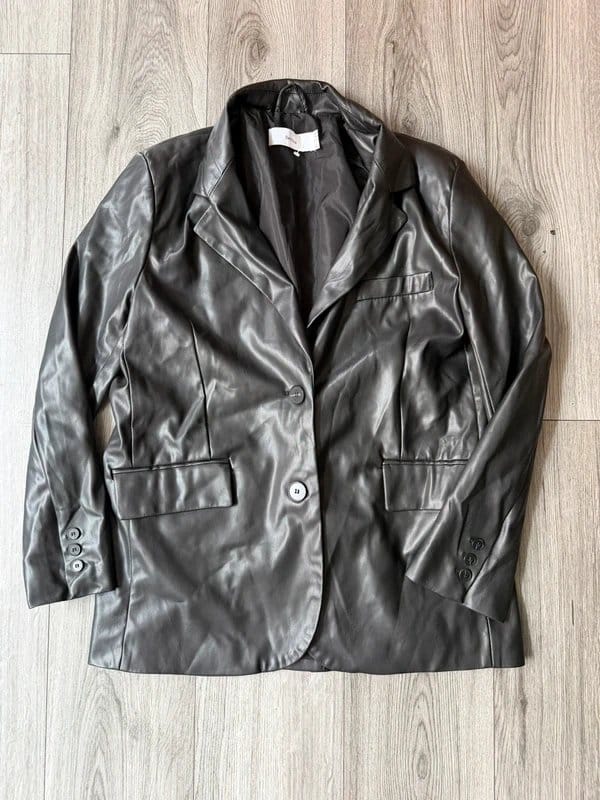 Bershka Black Faux Leather Blazer Jacket