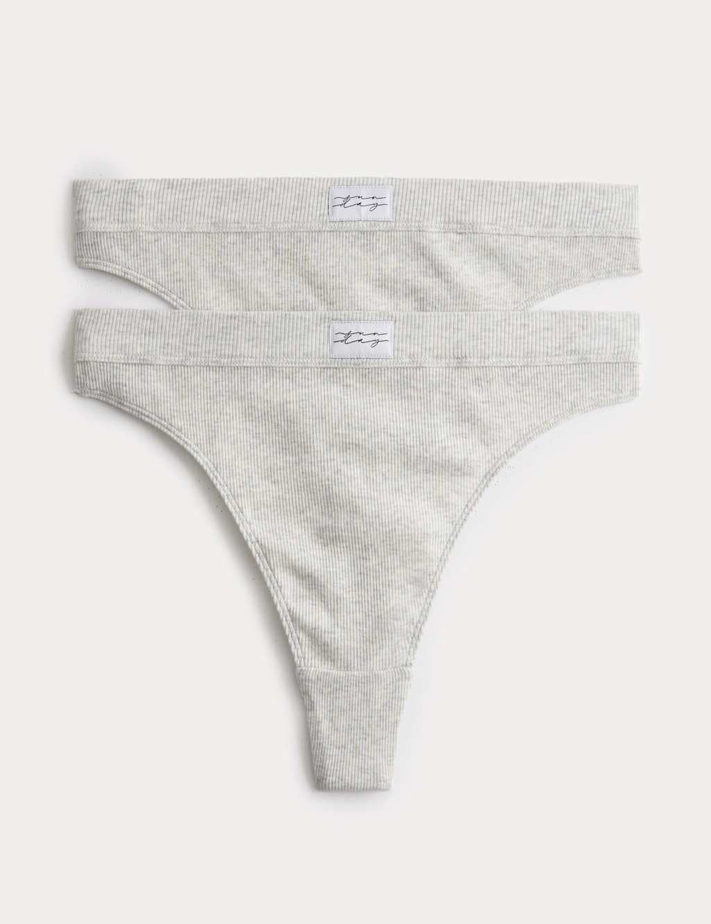 Marks & Spencer M&S 2 Pack Grey Marl High Waisted Thongs