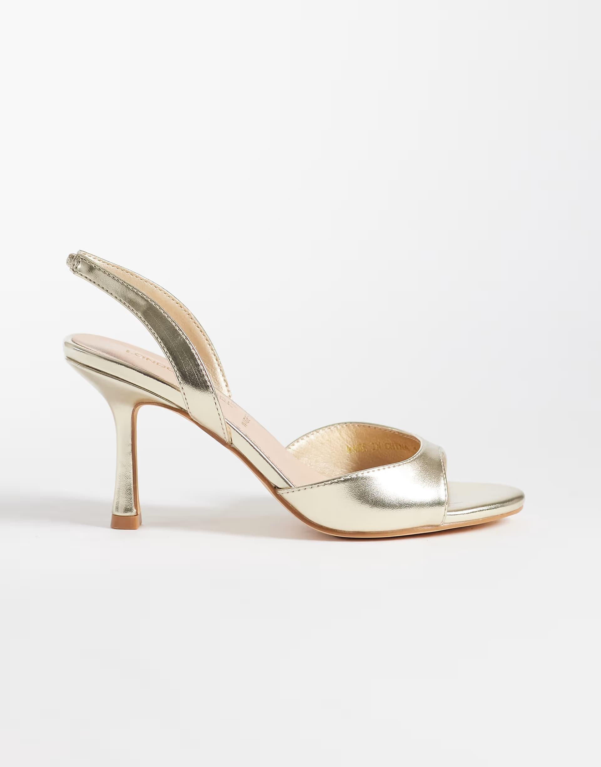ASOS London Rebel Wide Fit Nora peep toe high heeled sandals in gold