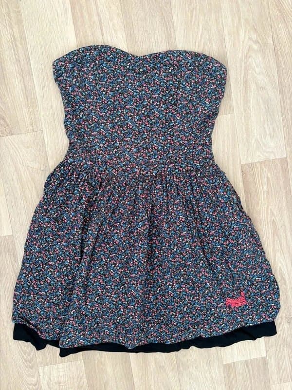 Superdry Y2K Superdry Floral Strapless Mini Dress Bandeau Babydoll UK 8-10