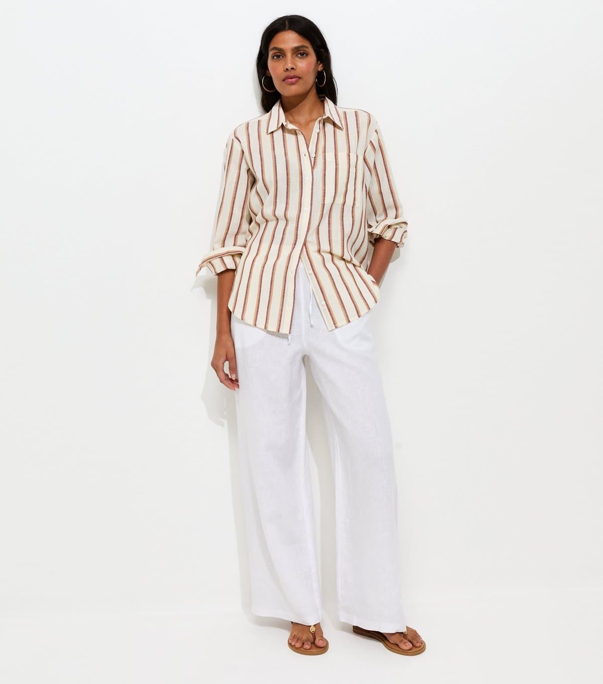 New Look Women's White Pure Linen Wide Leg Trousers New Look