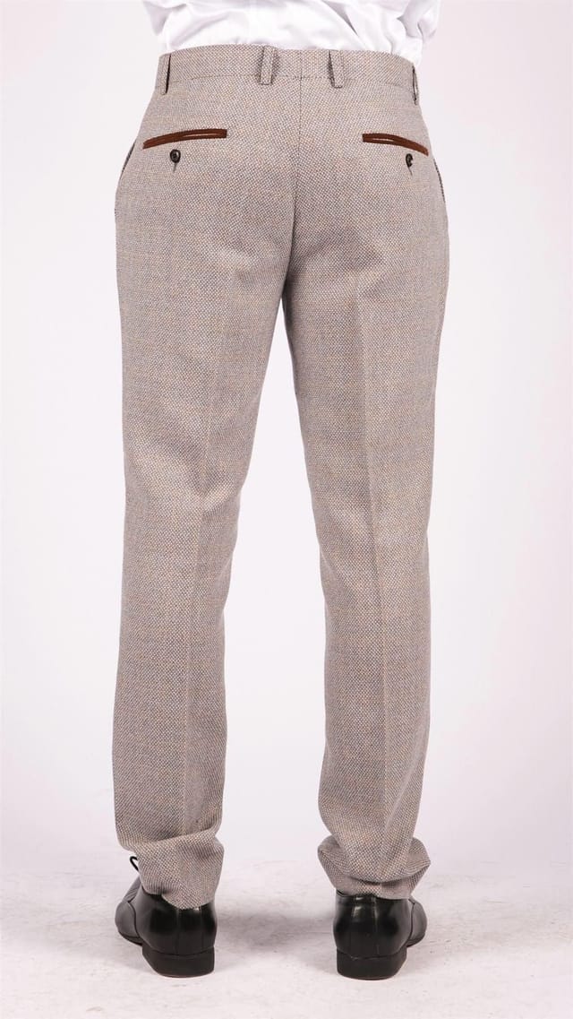 Paul Andrew Paul Andrew Men's Ralph Tweed Check Vintage Trousers in Cream - 3