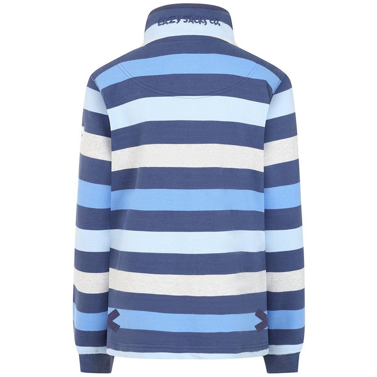 Lazy Jacks Lazy Jacks Women's Striped Button Neck Sweatshirt in Blue - 3
