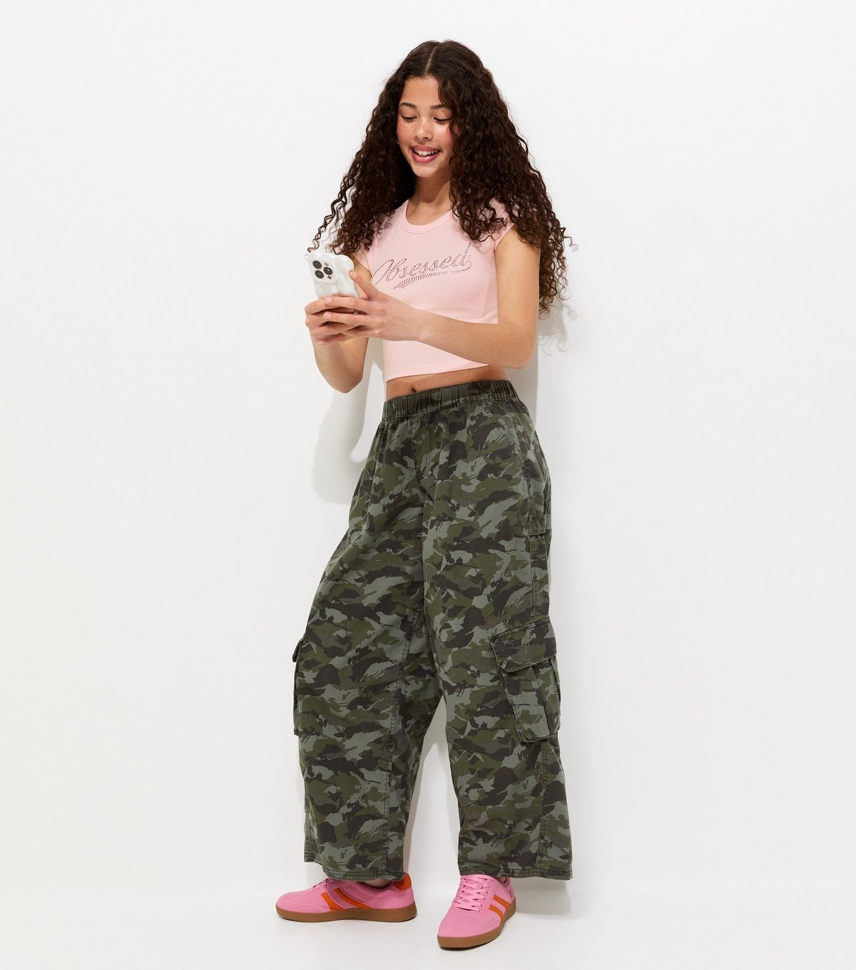 New Look Girls' Light Pink Obsessed Embellished Cotton Cap Sleeve Crop Top New Look - 3