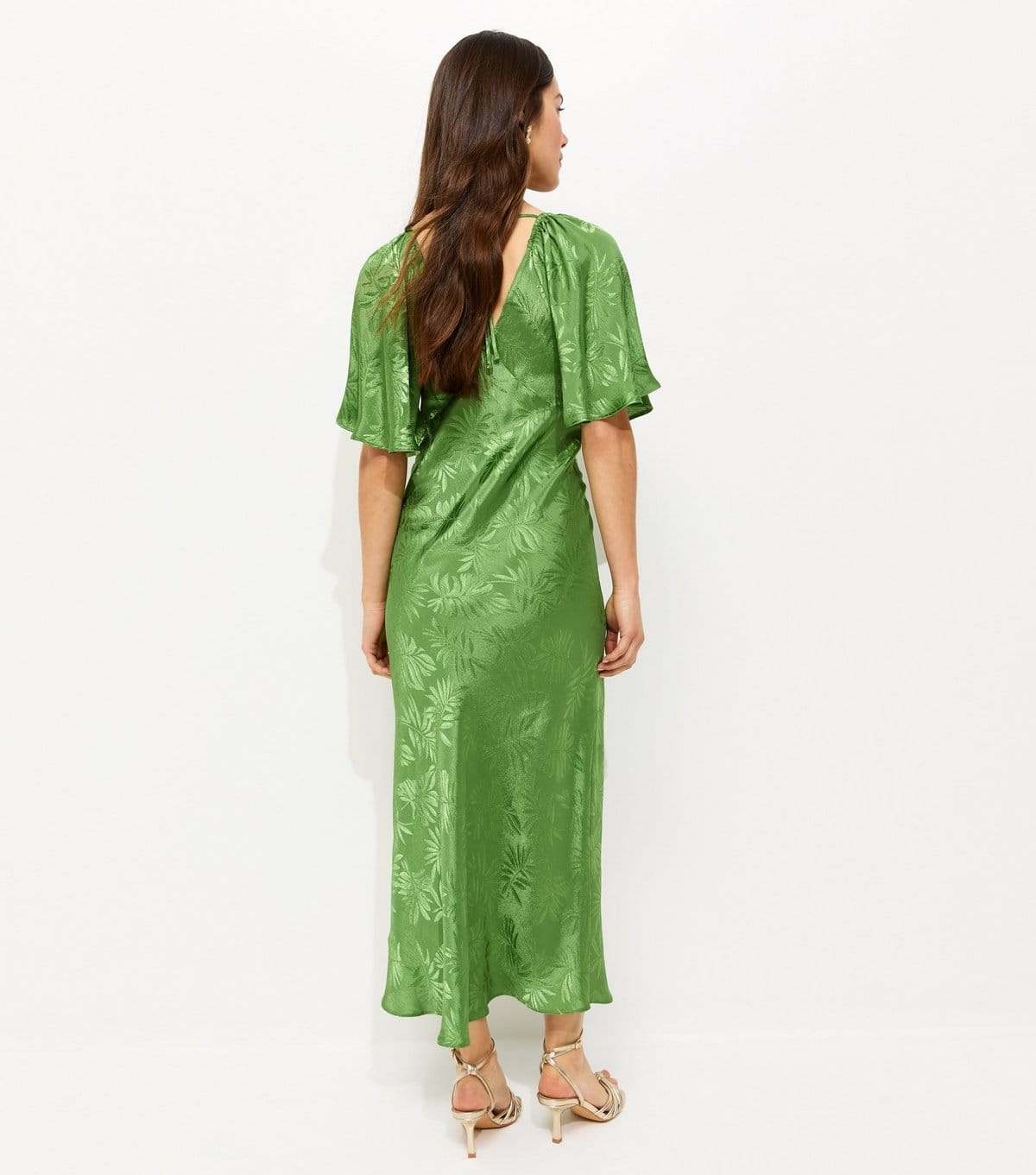 New Look Women's Petite Light Green Palm Jacquard Flutter Sleeve Midi Dress New Look - 4