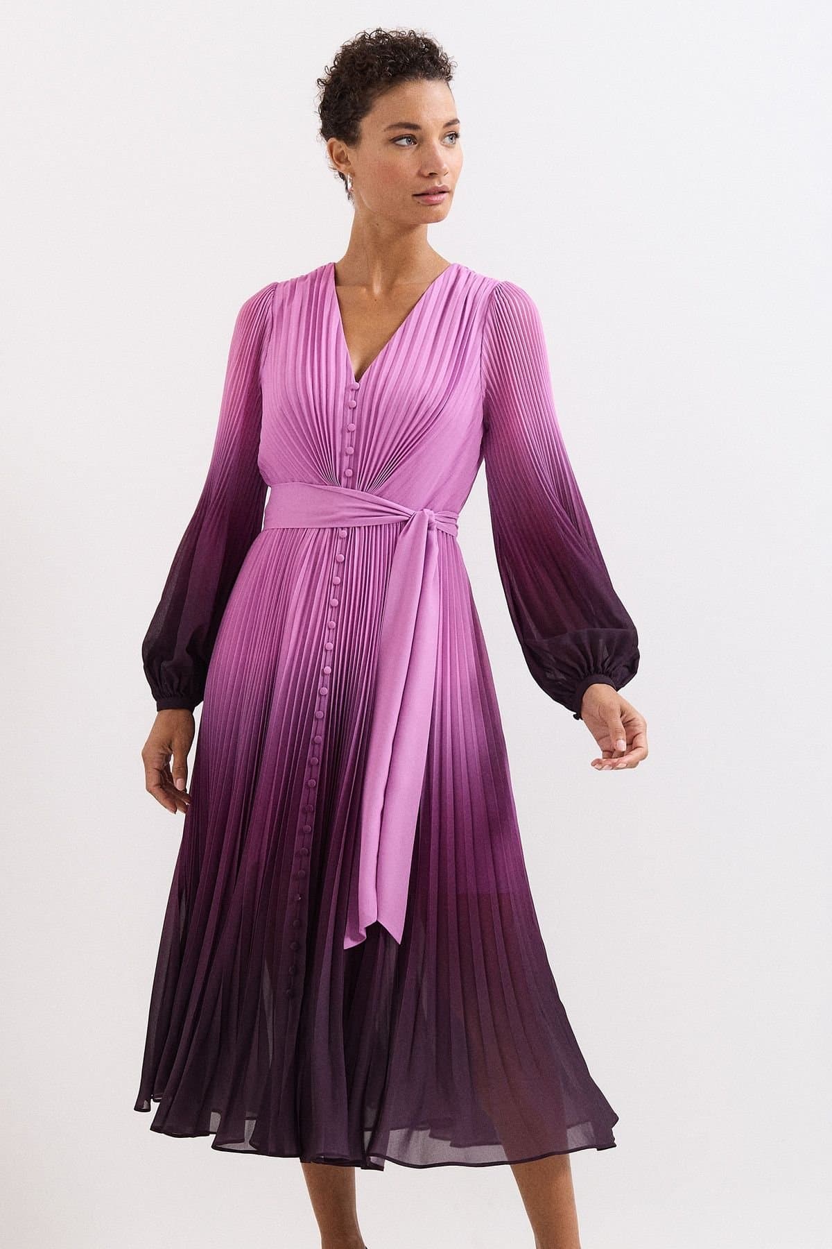 Phase Eight Phase Eight Women's Mira Ombre Tie Waist Midi Dress in Magenta