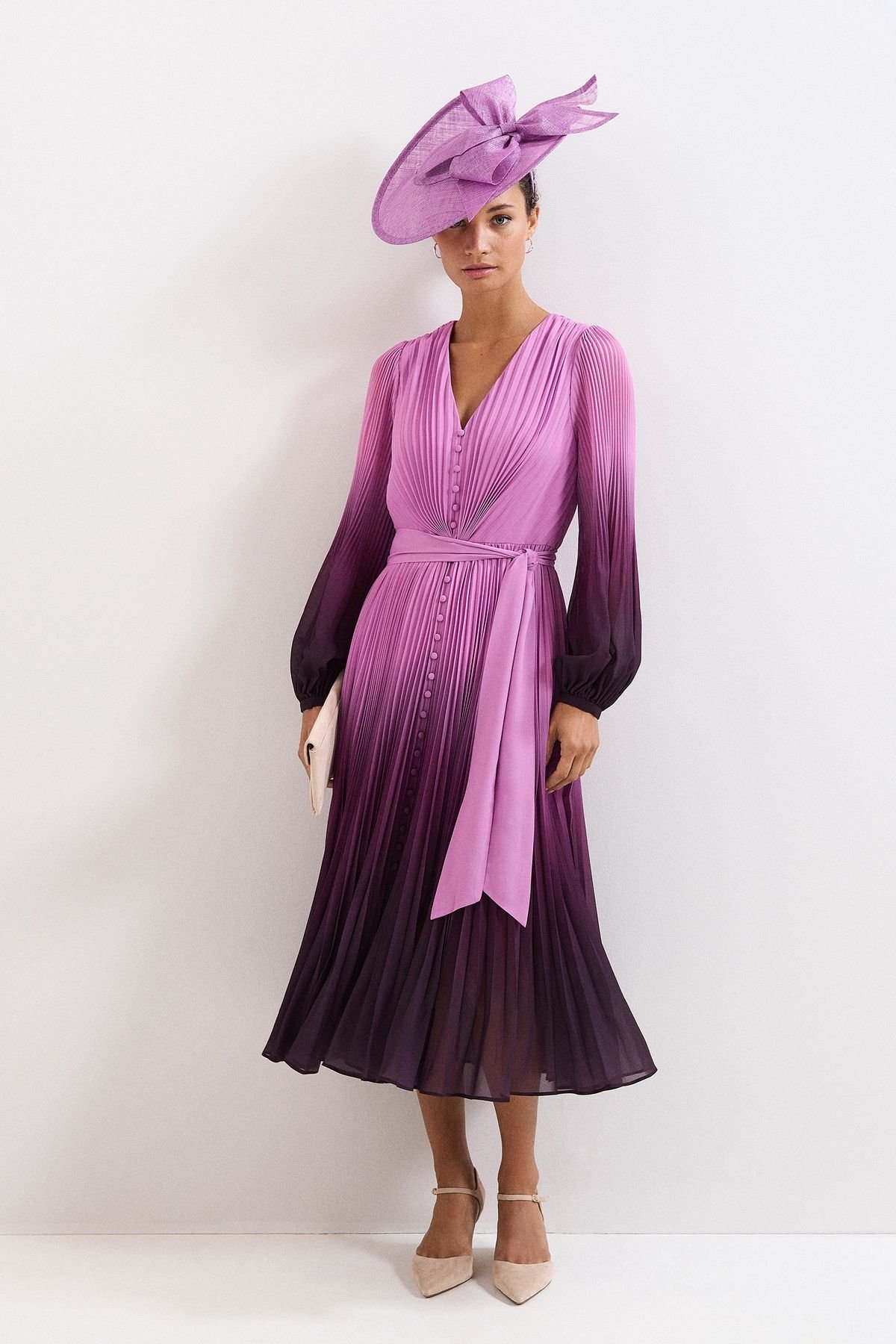 Phase Eight Phase Eight Women's Mira Ombre Tie Waist Midi Dress in Magenta - 3