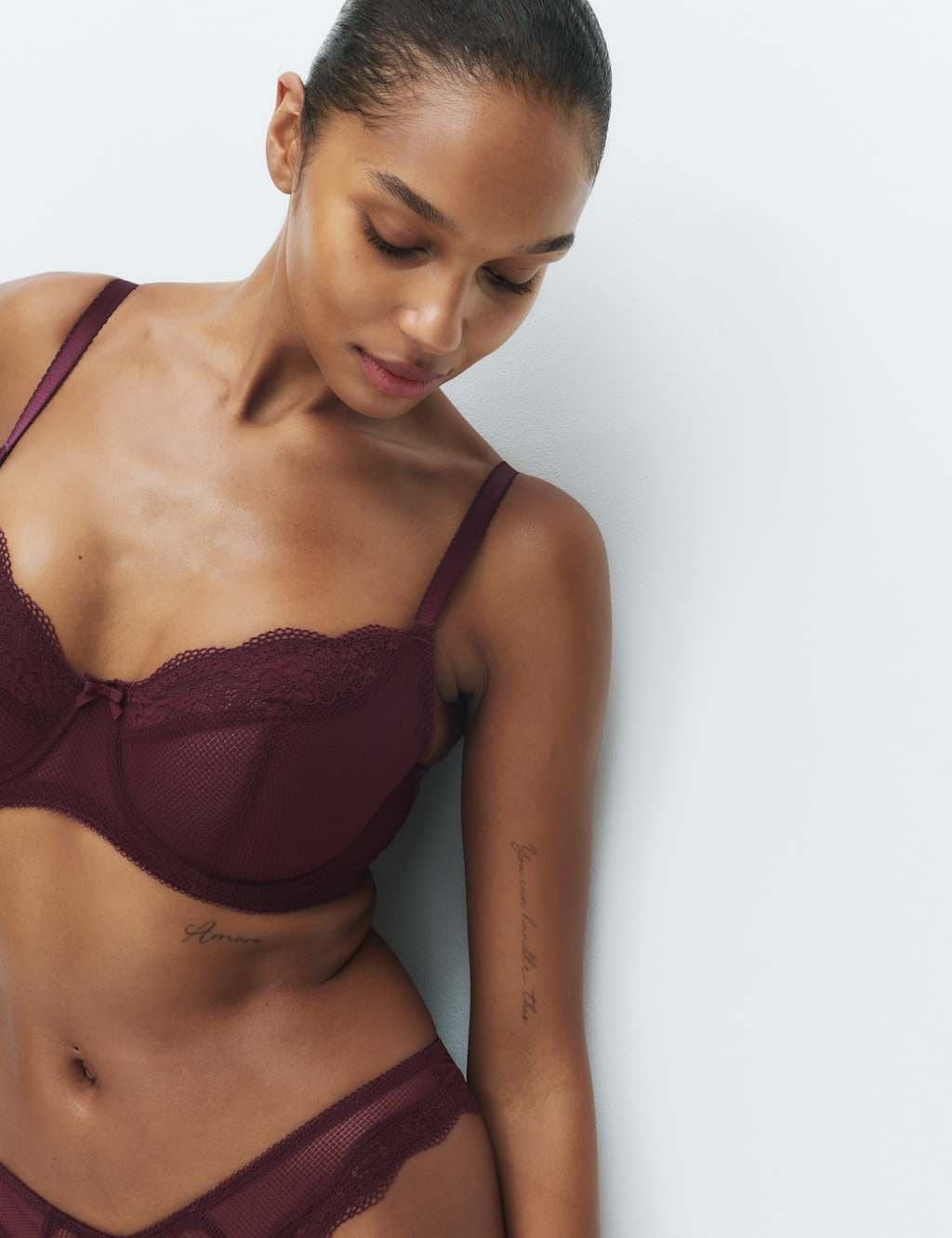 Marks & Spencer M&S Jasmine Lace Wired Balcony Bra F-H Dark Wine