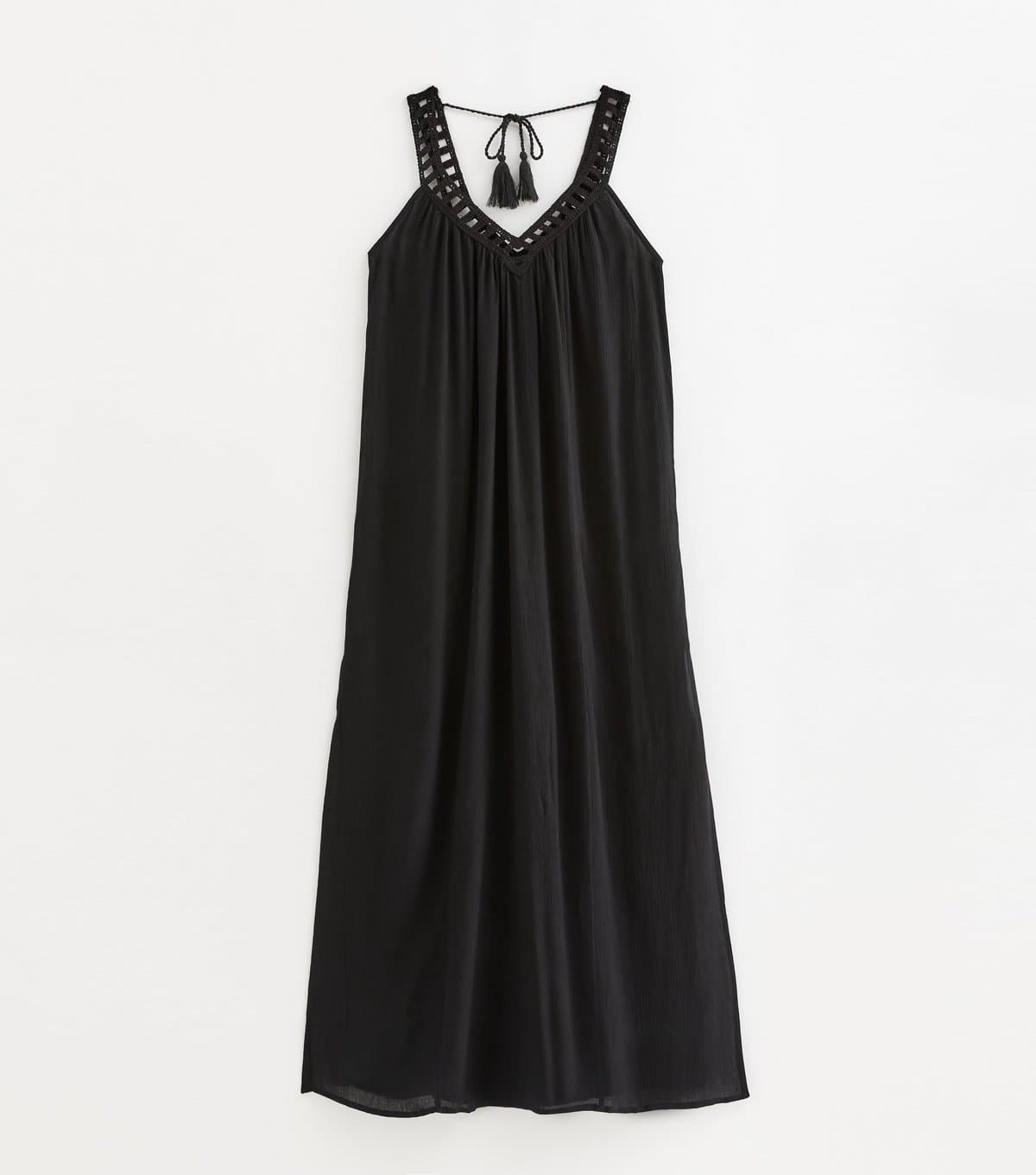 New Look Women's Black Crochet Trim V-Neck Beach Maxi Dress New Look