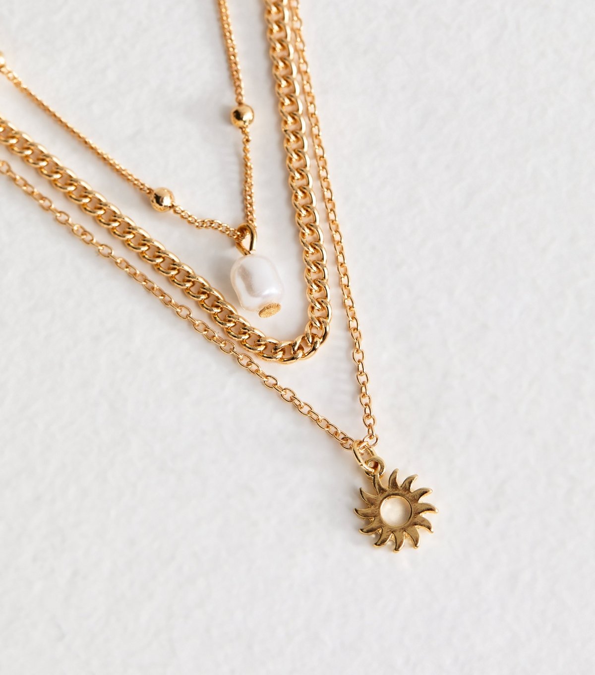 New Look Gold Tone Triple Layered Faux Pearl Drop Necklace New Look - 3