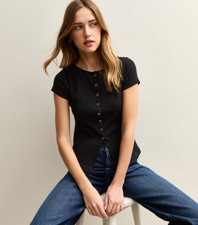 New Look Women's Black Popper Through Top New Look - 2