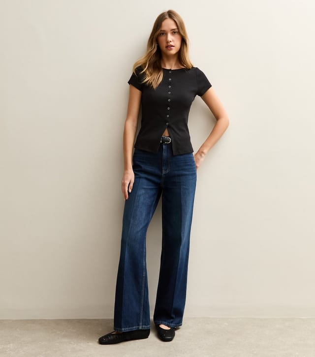 New Look Women's Black Popper Through Top New Look - 3