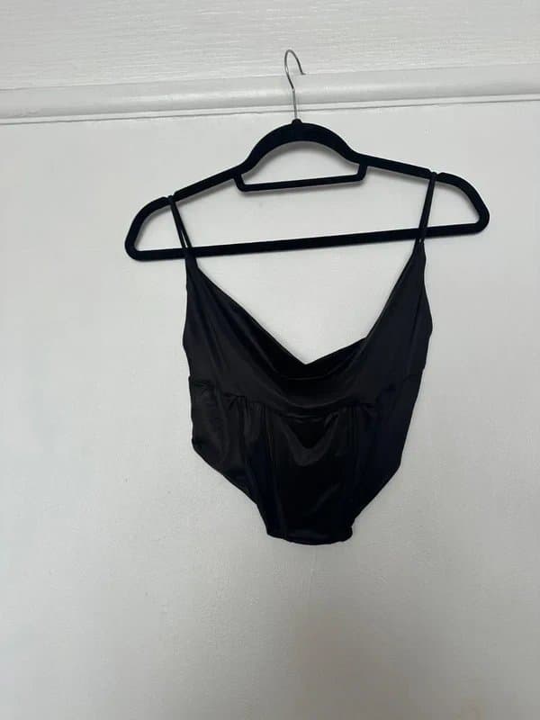 ASOS ASOS Luxe Black Corset Top satin cowl front holiday