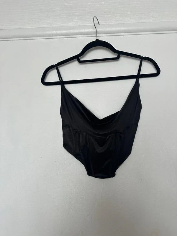 ASOS Luxe Black Satin Cowl Neck Backless Corset Top