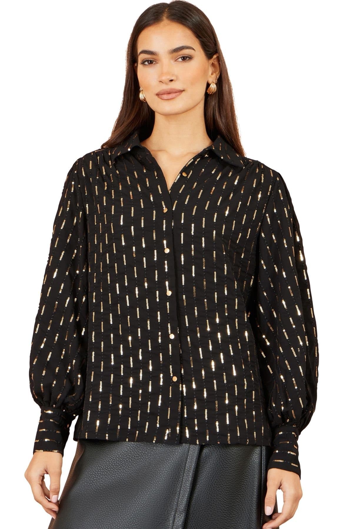 Yumi Yumi Women's Sequin Dash Blouse in Black