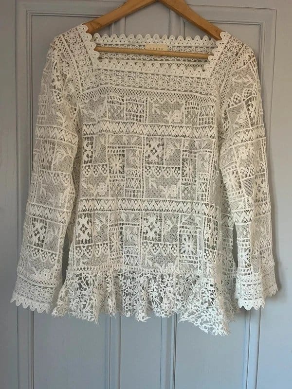 Adiva White Lace Crochet effect Blouse Top - 1