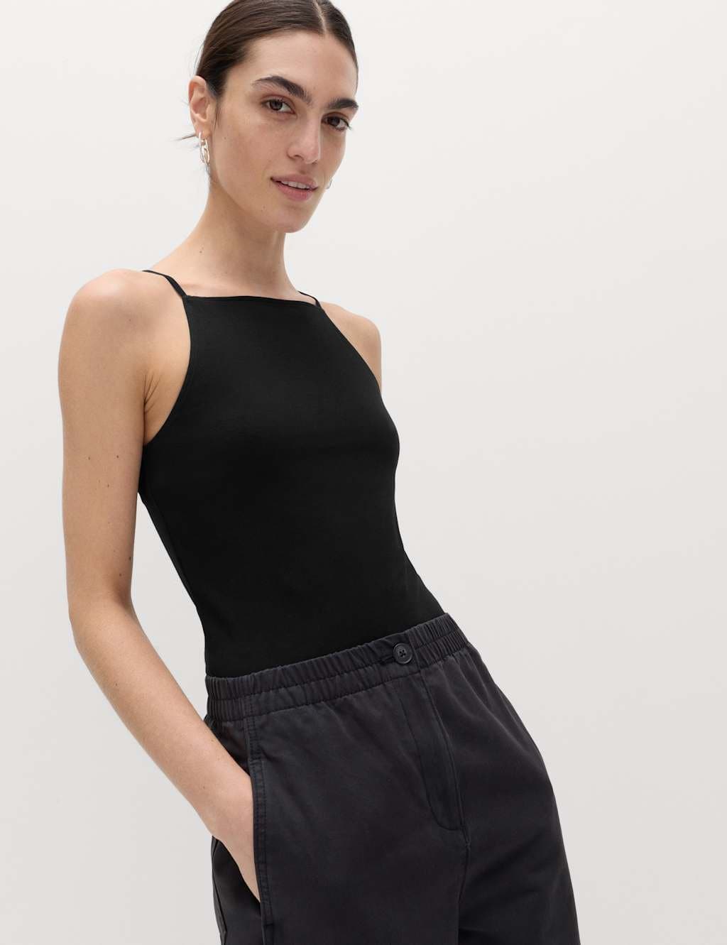 Marks & Spencer M&S Black Cotton-Rich Square Neck Vest