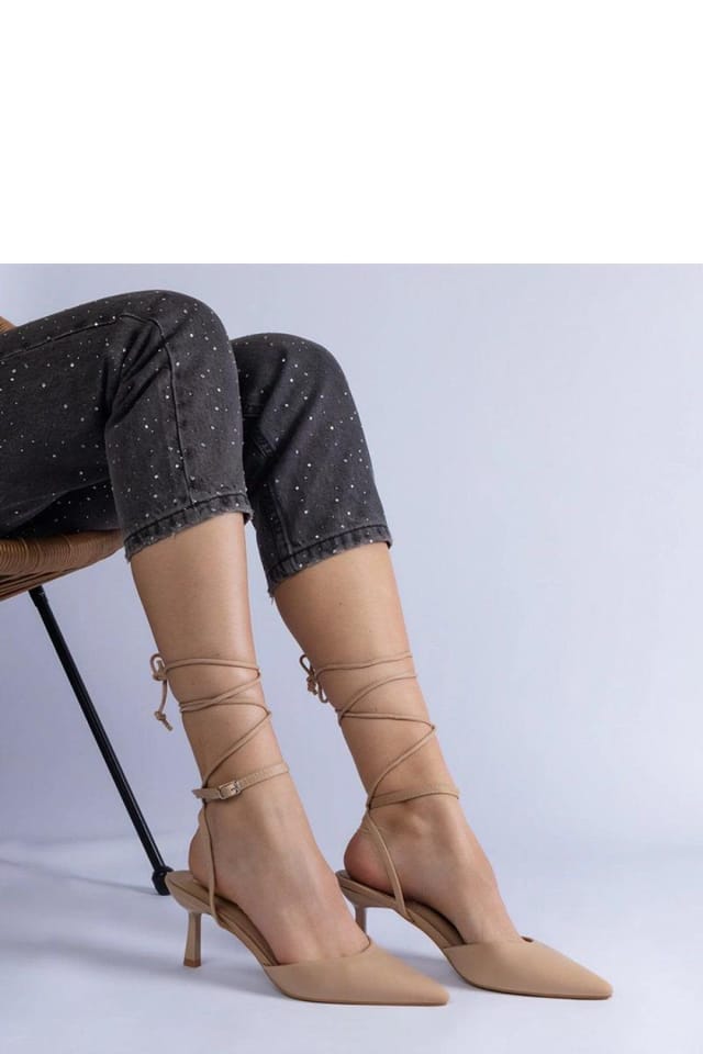 Love Lace Love Lace Women's Beige Open Heel Ankle Tie High Heel Pumps Lightweight Summer - 3