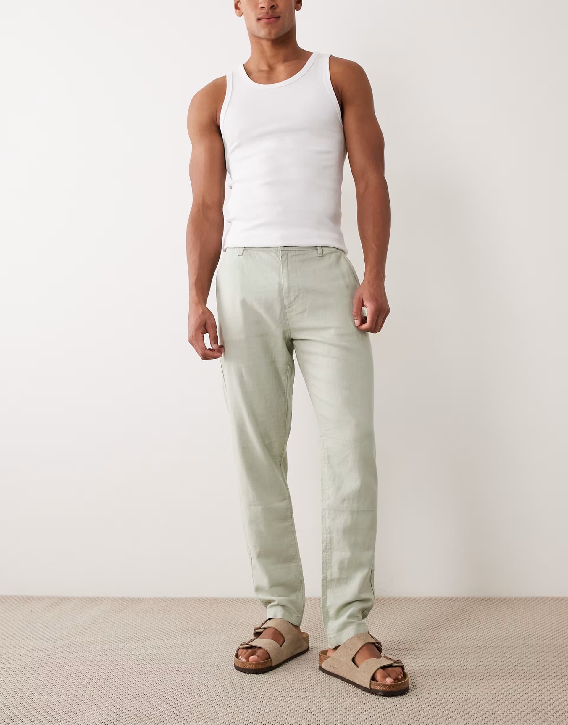ASOS ASOS DESIGN co-ord tapered linen blend trousers in khaki