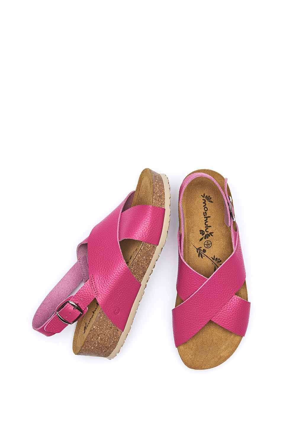 Moshulu Moshulu Women's 'Harlyn' Leather Cross-Over Cork Wedge Sandals in Fuchsia - 2