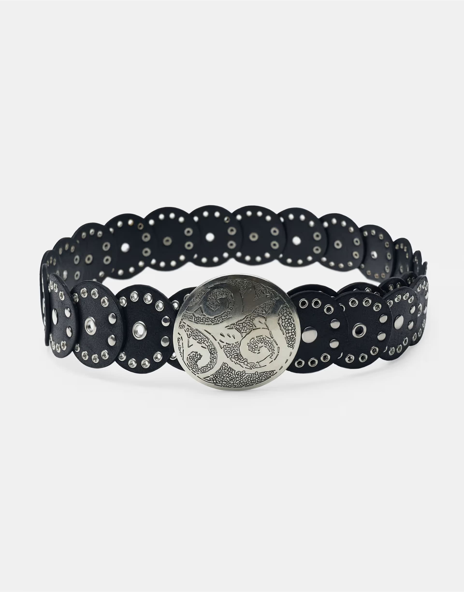 ASOS Pull&Bear Faux leather belt with circles in black