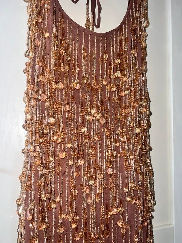ASOS ASOS Design embellished mini dress with sheer lace lining in mocha