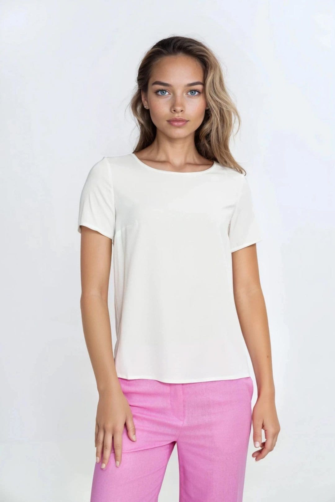 Love Lace Love Lace Women's Everyday Viscose Boat Neck Blouse with Trim in Beige - 1