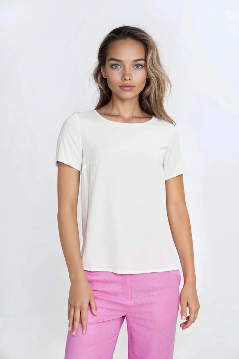Love Lace Love Lace Women's Everyday Viscose Boat Neck Blouse with Trim in Beige - 1