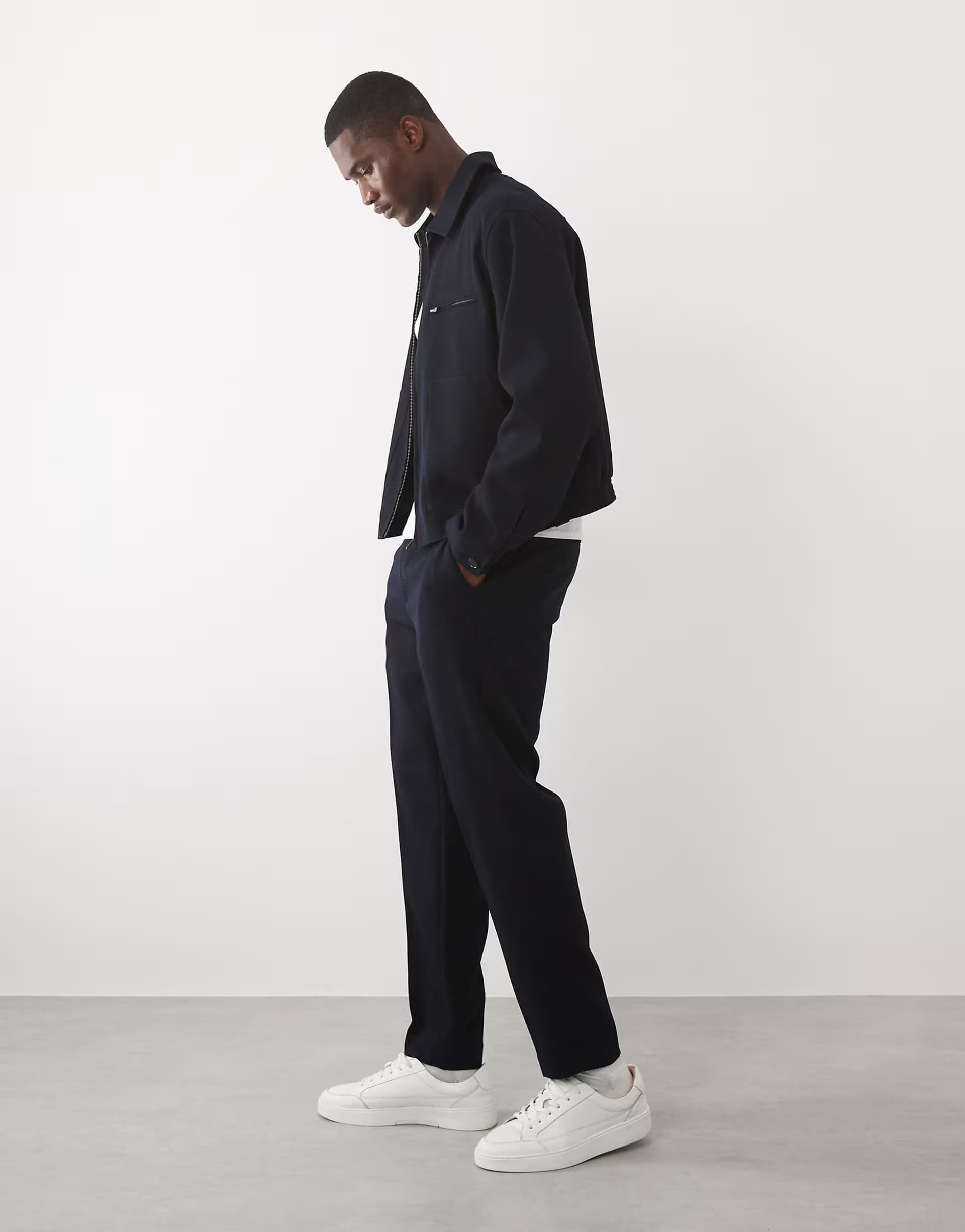 ASOS ASOS DESIGN smart co-ord tapered trousers in navy waffle texture