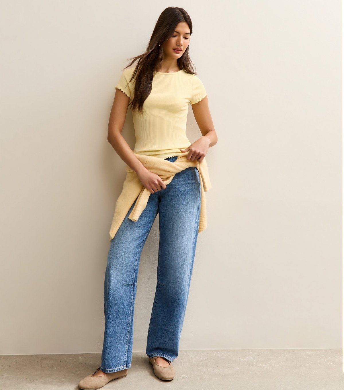 New Look Women's Light Yellow Short Sleeve Frilly Trimmed Top New Look - 2