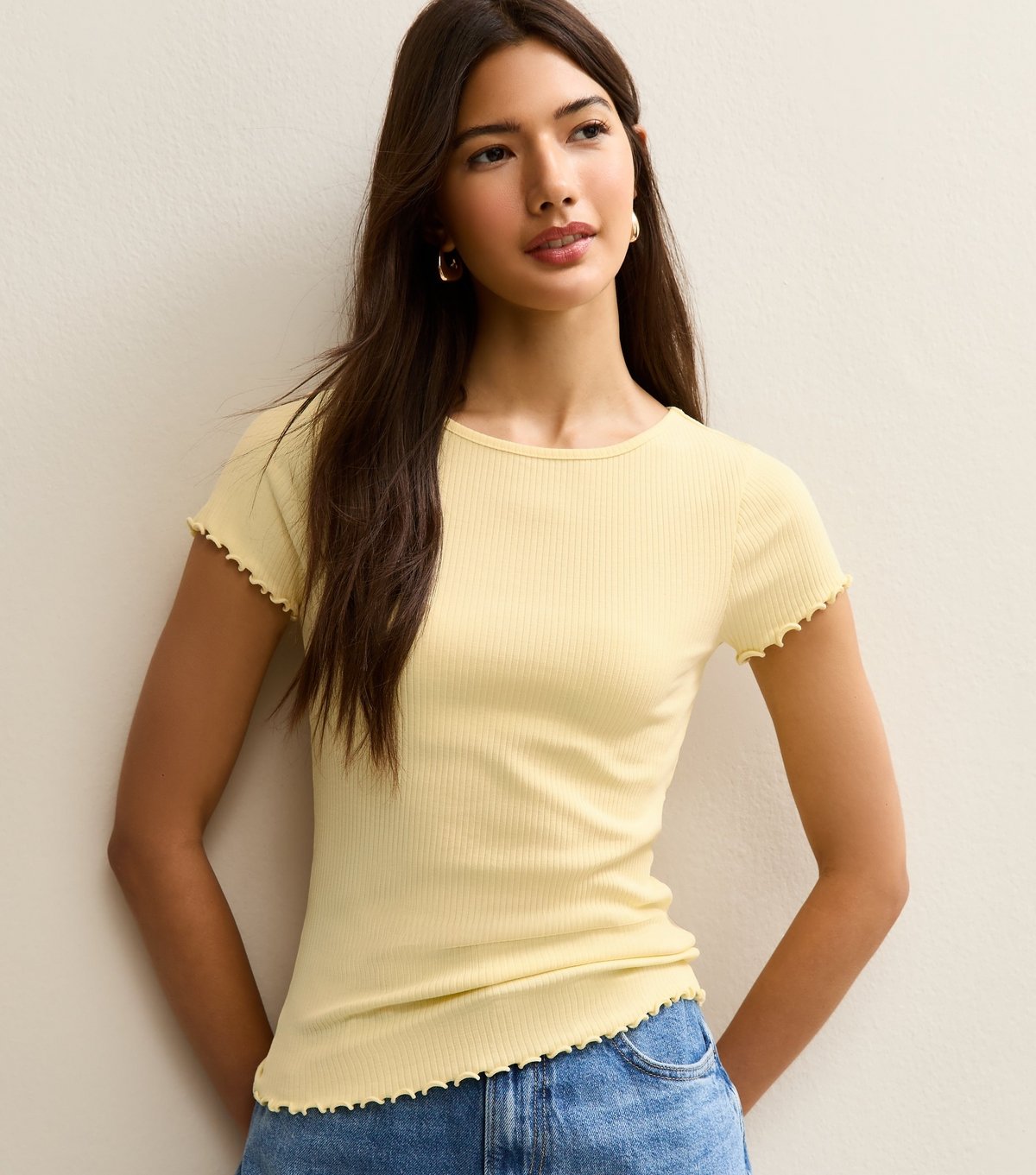 New Look Women's Light Yellow Short Sleeve Frilly Trimmed Top New Look - 3