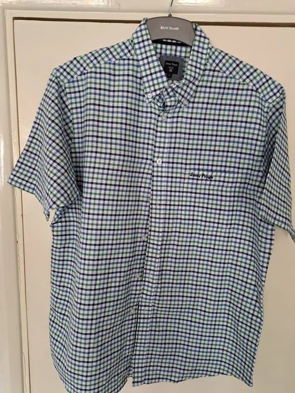 James Pringle James Pringle Blue & Green Check Short Sleeve Shirt
