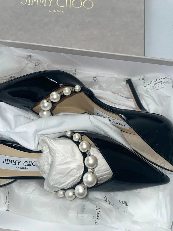 Jimmy Choo Jimmy Choo Black Patent Leather Pointed Pearl Embellished Heel Shoes Size UK 5.5 RRP£770 - 1