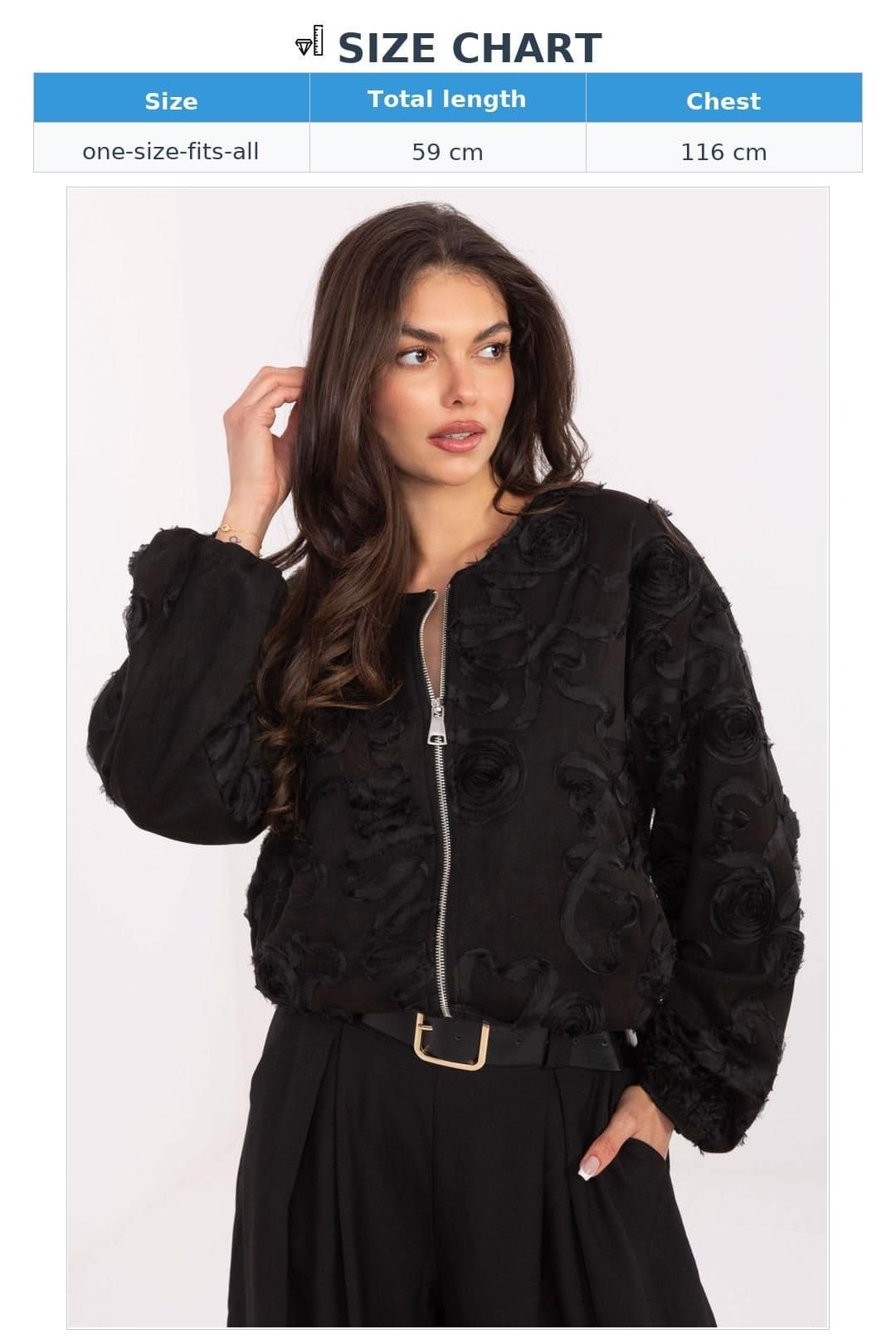 Love Lace Love Lace Women's Elegant Polyester Bomber Jacket with Applique Flower in Black - 4